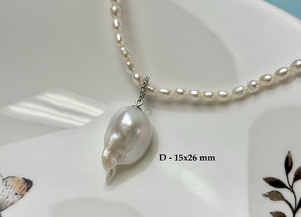 One-Of-A-Kind 13-21x26-34 mm Rare Natural White/Pink/Peacock Baroque Edison Pearl With .925 Sterling Silver/Gold Snap On Pendant #PD0008