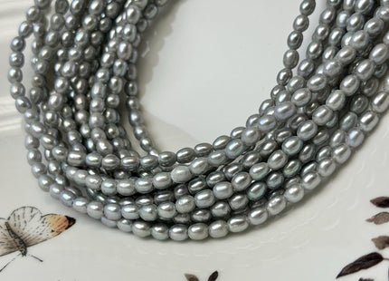 3.5-4x5 mm AAA Large Hole Rice Oval Freshwater Pearl Hole Size 1.0mm High Luster Gray Small Tiny Pearl #P3312