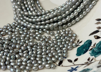 3.5-4x5 mm AAA Large Hole Rice Oval Freshwater Pearl Hole Size 1.0mm High Luster Gray Small Tiny Pearl #P3312