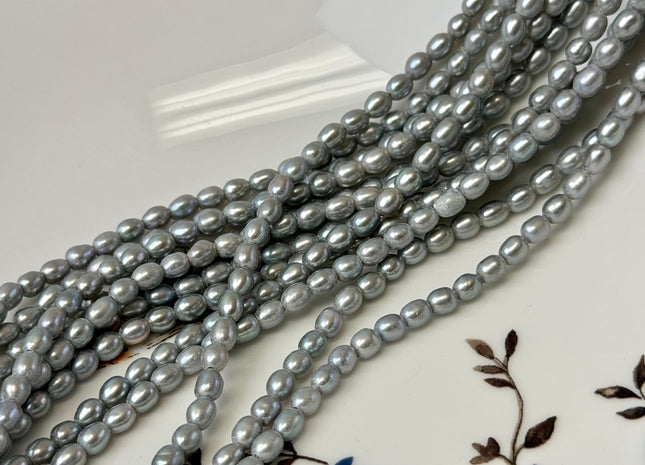 3.5-4x5 mm AAA Large Hole Rice Oval Freshwater Pearl Hole Size 1.0mm High Luster Gray Small Tiny Pearl #P3312