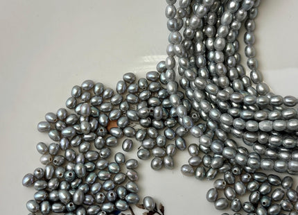 3.5-4x5 mm AAA Large Hole Rice Oval Freshwater Pearl Hole Size 1.0mm High Luster Gray Small Tiny Pearl #P3312