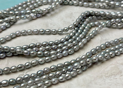 3.5-4x5 mm AAA Large Hole Rice Oval Freshwater Pearl Hole Size 1.0mm High Luster Gray Small Tiny Pearl #P3312