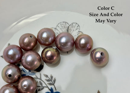 ONE Piece Rare AA 13-14 mm High Luster Large Hole Round Edison Freshwater Pearl Dark Mauve Purple Color 2.1mm Hole #P3317