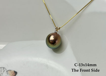 One-Of-A-Kind 15-30 mm AAA Very Rare Natural White Mauve Peacock Edison Pearl With Iridescent Gold Sheen 14K Solid Gold Pendant #PD0009