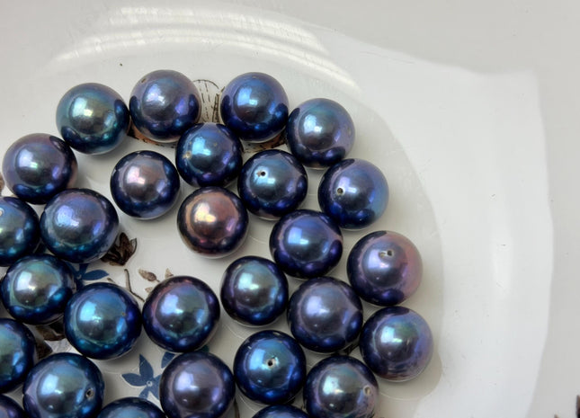 ONE Piece Rare AAAA 13-14mm Top Quality Peacock Half Drilled Round Edison Pearl For DIY Earring Or Pendant #P3318
