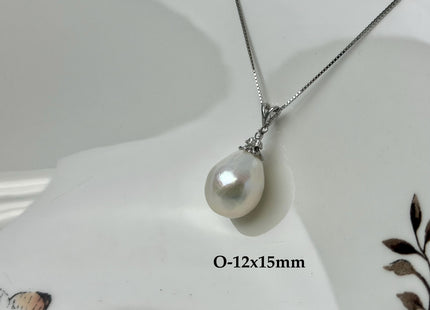 One-Of-A-Kind 11-25 mm Rare Natural White Baroque/Edison Pearl With .925 Sterling Silver/Gold Pendant #PD0010