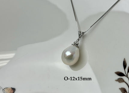 One-Of-A-Kind 11-25 mm Rare Natural White Baroque/Edison Pearl With .925 Sterling Silver/Gold Pendant #PD0010