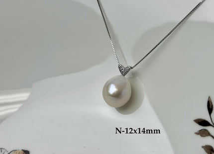 One-Of-A-Kind 11-25 mm Rare Natural White Baroque/Edison Pearl With .925 Sterling Silver/Gold Pendant #PD0010