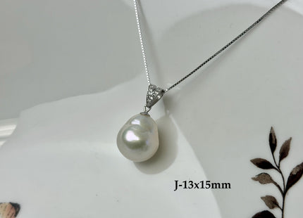 One-Of-A-Kind 11-25 mm Rare Natural White Baroque/Edison Pearl With .925 Sterling Silver/Gold Pendant #PD0010