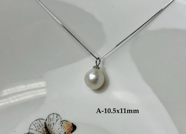 One-Of-A-Kind 11-25 mm Rare Natural White Baroque/Edison Pearl With .925 Sterling Silver/Gold Pendant #PD0010