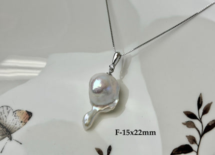 One-Of-A-Kind 11-25 mm Rare Natural White Baroque/Edison Pearl With .925 Sterling Silver/Gold Pendant #PD0010