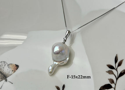 One-Of-A-Kind 11-25 mm Rare Natural White Baroque/Edison Pearl With .925 Sterling Silver/Gold Pendant #PD0010