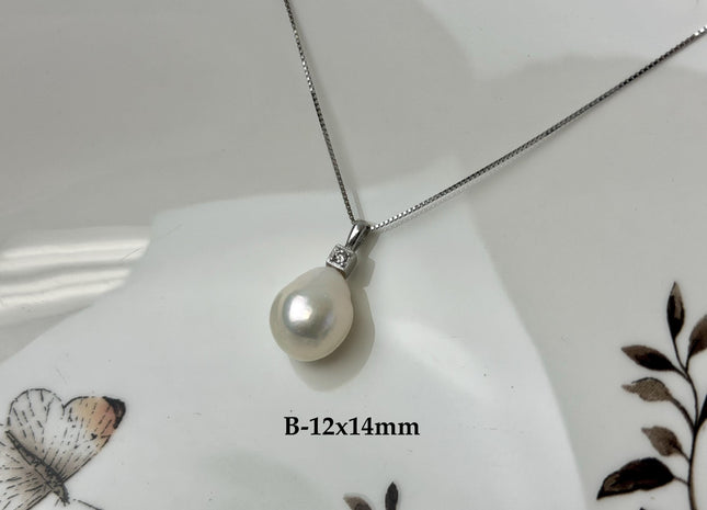 One-Of-A-Kind 11-25 mm Rare Natural White Baroque/Edison Pearl With .925 Sterling Silver/Gold Pendant #PD0010
