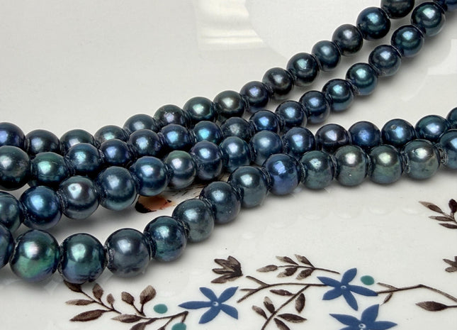8 mm Large Hole Dark Blue Semi Round Freshwater Pearl Beads Hole Size 2mm #215