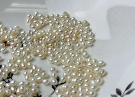 3.5-4x5 mm AAA Large Hole Rice Oval Freshwater Pearl Hole Size 1.0mm/1.2mm High Luster Natural White Small Tiny Pearl #P3313