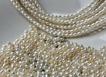 3.5-4x5 mm AAA Large Hole Rice Oval Freshwater Pearl Hole Size 1.0mm/1.2mm High Luster Natural White Small Tiny Pearl #P3313