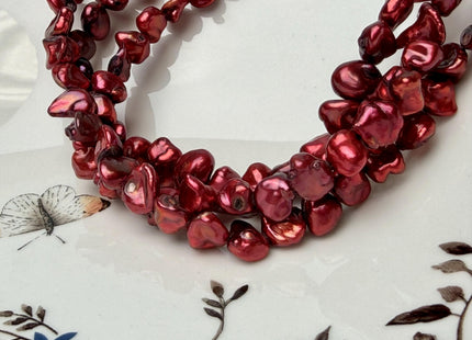 8x10-11 mm High Luster Cherry Red Keshi Nugget Freshwater Pearl Beads #P3287