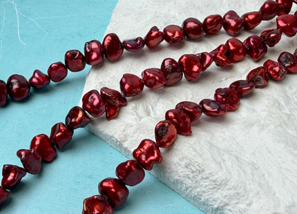 8x10-11 mm High Luster Cherry Red Keshi Nugget Freshwater Pearl Beads #P3287