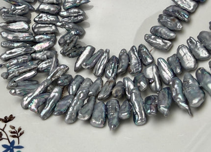 6-8x15-20mm Dark Gray Biwa Stick Freshwater Pearl Beads Center Drilled #P3285