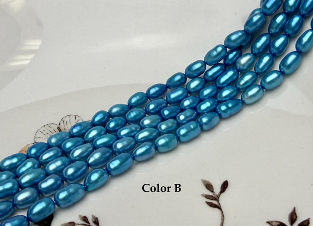 5x7-8mm AA Electric Blue Color Rice Oval Freshwater Pearl Beads #P3290