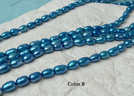 5x7-8mm AA Electric Blue Color Rice Oval Freshwater Pearl Beads #P3290