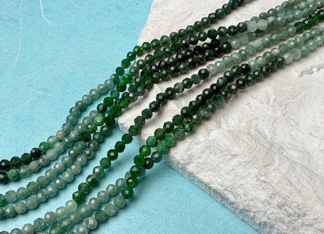 3mm AAA Natural Faceted Round Green Shaded Emerald Gemstone Beads 15.5 inches Strand #4756