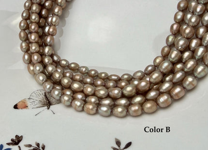 5-5.5x6-7 mm Taupe Champagne Rice/ Oval Shape Freshwater Pearl Beads #P3289