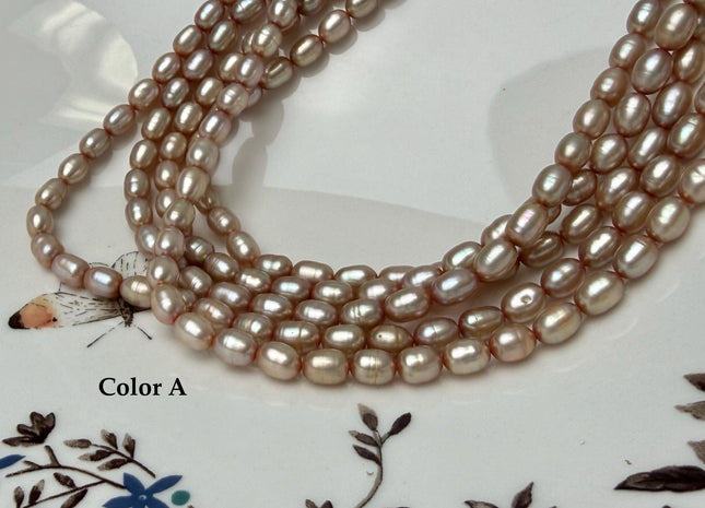5-5.5x6-7 mm Taupe Champagne Rice/ Oval Shape Freshwater Pearl Beads #P3289