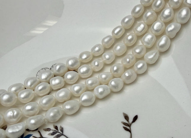 7-7.5x8-9 mm AA Natural White Rice/Oval Nugget Freshwater Pearl Beads #P3294