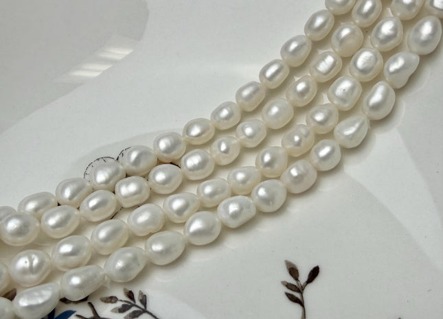 7-7.5x8-9 mm AA Natural White Rice/Oval Nugget Freshwater Pearl Beads #P3294