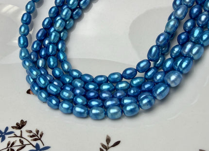 6x8 mm Electric Blue Color Rice Oval Freshwater Pearl Beads #P3295