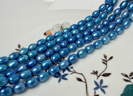 6x8 mm Electric Blue Color Rice Oval Freshwater Pearl Beads #P3295