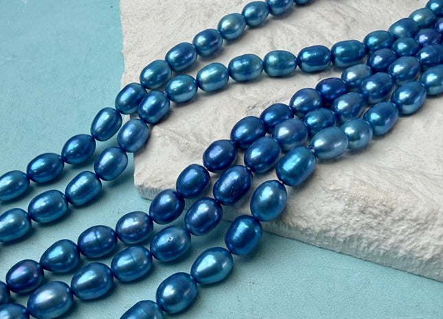 6x8 mm Electric Blue Color Rice Oval Freshwater Pearl Beads #P3295