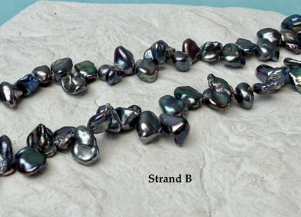 7-8x9-10 mm Dark Blue Gray Peacock Keshi Top Drilled Freshwater Pearl Beads B Grade #P3291