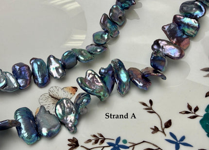10-11x19-23 mm AAA Blue Peacock Biwa Stick Freshwater Pearl Beads High Luster Pearl #P3292