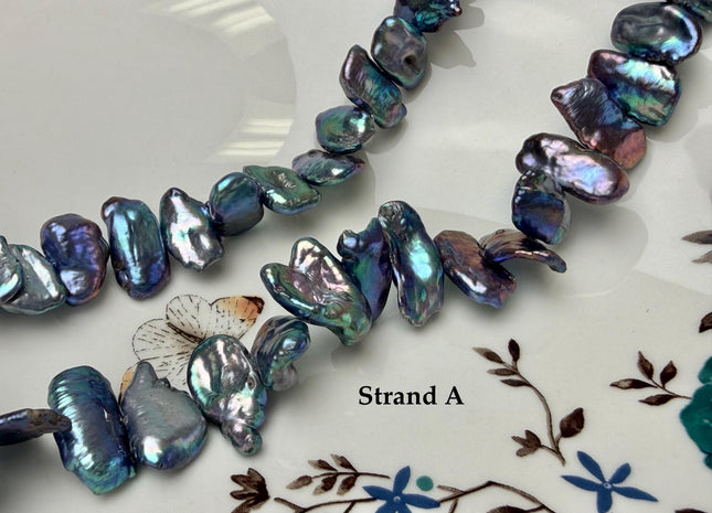 10-11x19-23 mm AAA Blue Peacock Biwa Stick Freshwater Pearl Beads High Luster Pearl #P3292