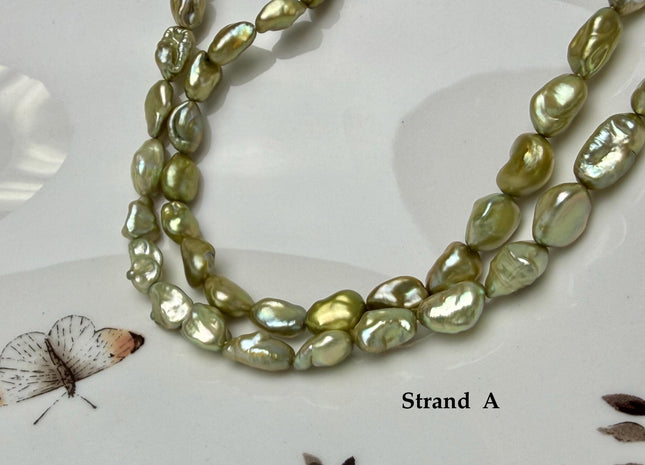 7-9 mm Sage Green Color Keshi Freshwater Pearl Beads Rice Nugget Pearl #P3288