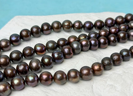 9-10 AA Dark Chocolate Brown Color Round Freshwater Pearl Beads #P3296