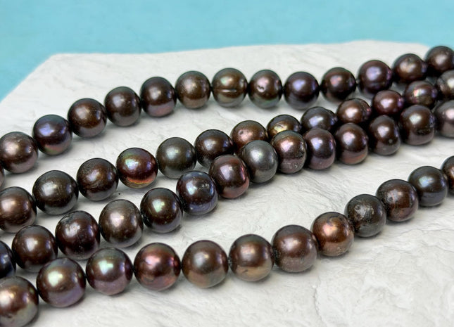 9-10 AA Dark Chocolate Brown Color Round Freshwater Pearl Beads #P3296