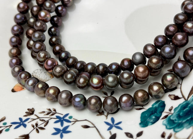 9-10 AA Dark Chocolate Brown Color Round Freshwater Pearl Beads #P3296