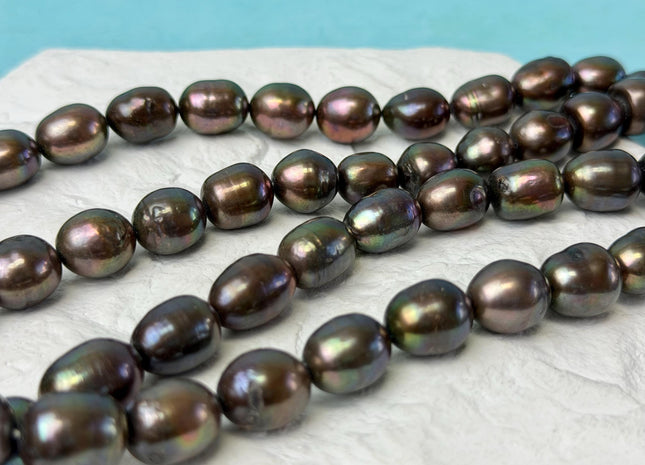 11x13-14 mm Dark Peacock Black Color Freshwater Rice/Oval Pearl 28 Beads #P3300