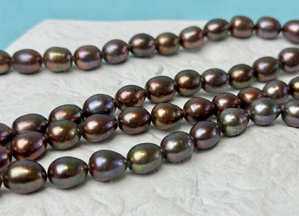 8.5-9x11-12 mm AAA Copper Brown Color Freshwater Rice/Oval Pearl Beads #P3302