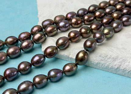 8.5-9x11-12 mm AAA Copper Brown Color Freshwater Rice/Oval Pearl Beads #P3302