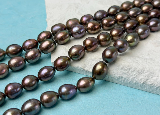 8.5-9x11-12 mm AAA Copper Brown Color Freshwater Rice/Oval Pearl Beads #P3302