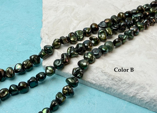 7.5-8 mm AA Dark Green Color Keshi Nugget Freshwater Pearl Beads Center Drilled Pearl #P3306