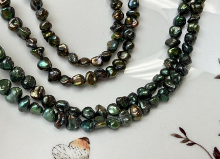 7.5-8 mm AA Dark Green Color Keshi Nugget Freshwater Pearl Beads Center Drilled Pearl #P3306