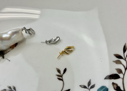 One Piece 925 Sterling Silver/Gold Pendant Setting Findings For Half Drilled Pearls #10378