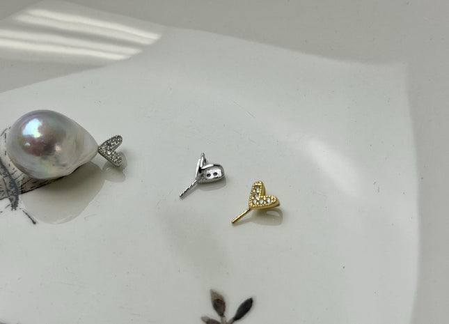 One Piece 925 Sterling Silver/Gold Pendant Setting Findings For Half Drilled Pearls #10379