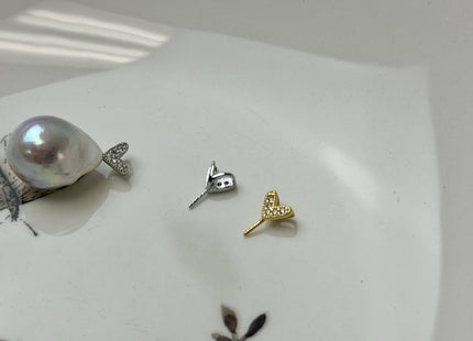 One Piece 925 Sterling Silver/Gold Pendant Setting Findings For Half Drilled Pearls #10379