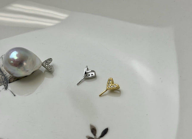 One Piece 925 Sterling Silver/Gold Pendant Setting Findings For Half Drilled Pearls #10379